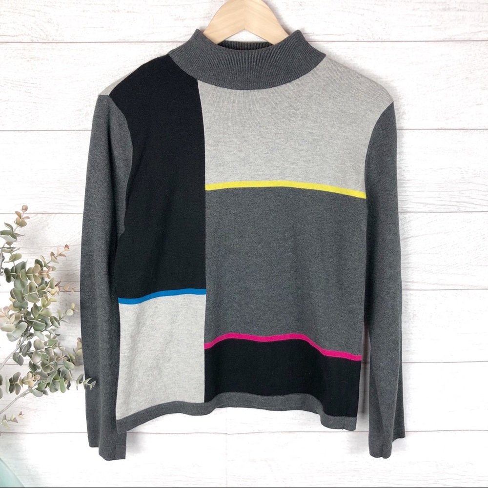 LIZ CLAIBORNE Gray Geometric Design Sweater Top